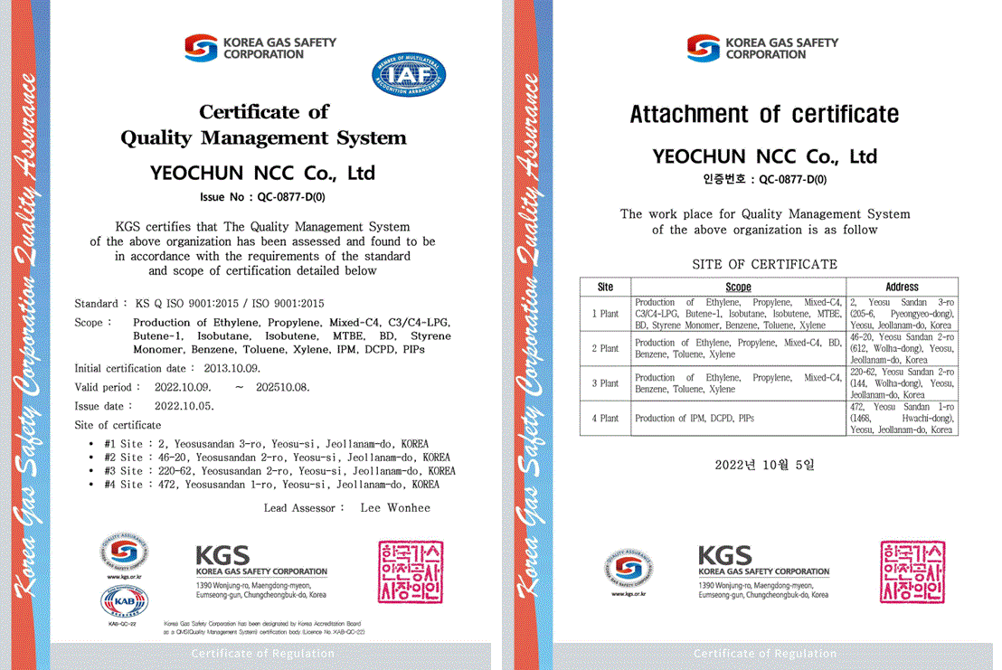 Quality management system certificate (KSA/ISO 9001) certificate